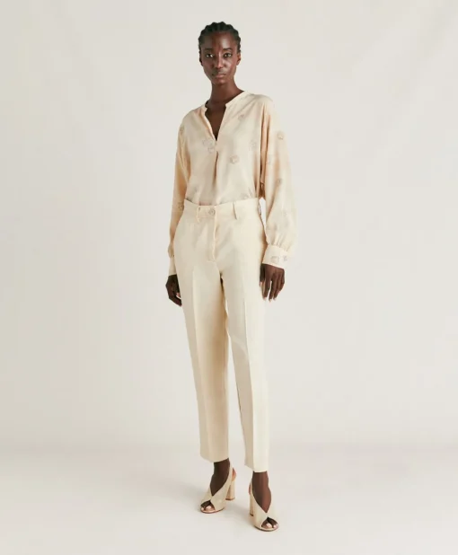 Pantaloni Matthieu In Viscosa Lino Elegante - Crema