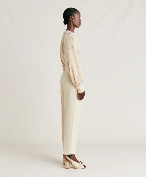 Pantaloni Matthieu In Viscosa Lino Elegante - Crema