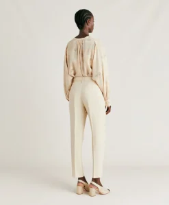 Pantaloni Matthieu In Viscosa Lino Elegante - Crema