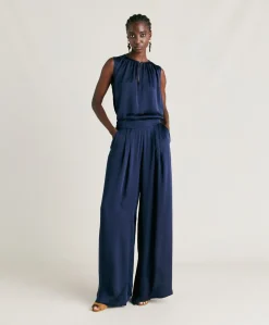 Pantaloni Patrice Bis In Seta Unita - Blu Notte