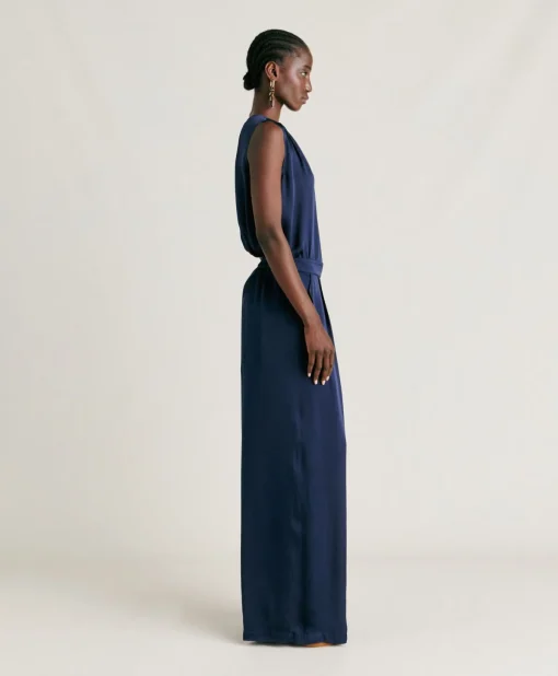 Pantaloni Patrice Bis In Seta Unita - Blu Notte