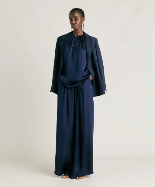 Pantaloni Patrice Bis In Seta Unita - Blu Notte