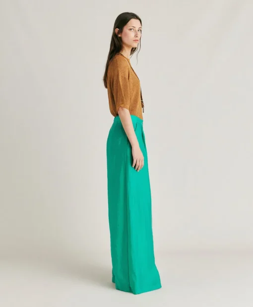 Pantaloni Patrice In Cupro Jacquard - Smeraldo