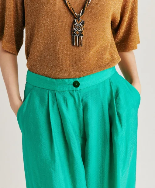 Pantaloni Patrice In Cupro Jacquard - Smeraldo
