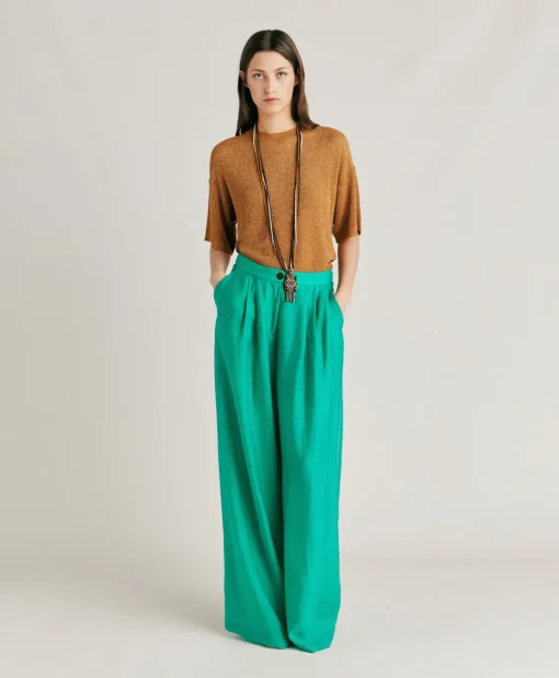 Pantaloni Patrice In Cupro Jacquard - Smeraldo