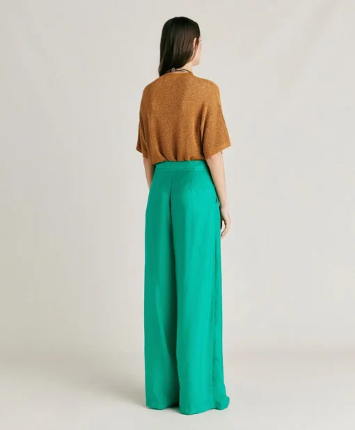 Pantaloni Patrice In Cupro Jacquard - Smeraldo