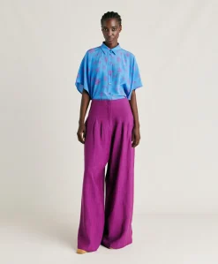 Pantaloni Violina In Viscosa Lino Elegante - Ciclamino