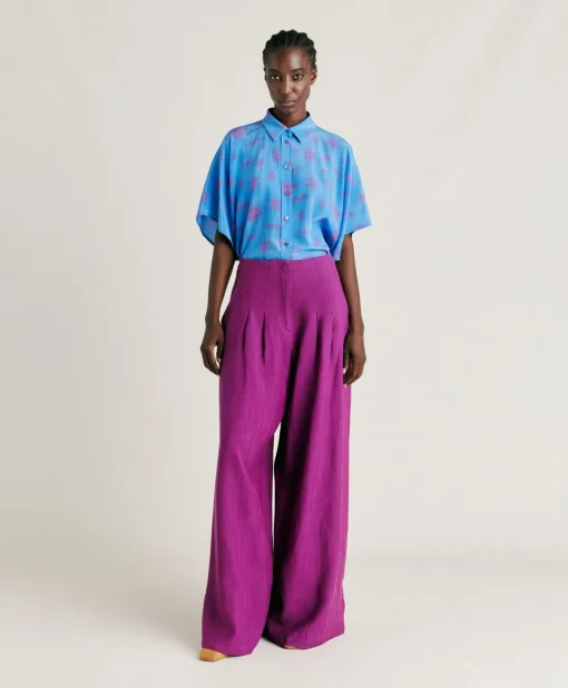 Pantaloni Violina In Viscosa Lino Elegante - Ciclamino