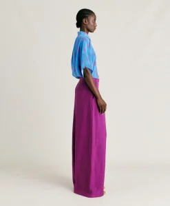 Pantaloni Violina In Viscosa Lino Elegante - Ciclamino