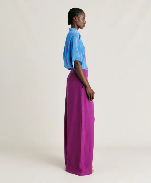 Pantaloni Violina In Viscosa Lino Elegante - Ciclamino