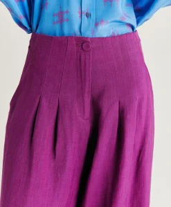 Pantaloni Violina In Viscosa Lino Elegante - Ciclamino