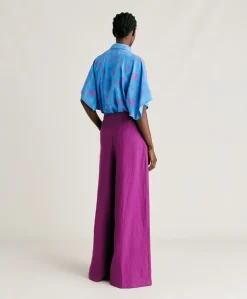 Pantaloni Violina In Viscosa Lino Elegante - Ciclamino