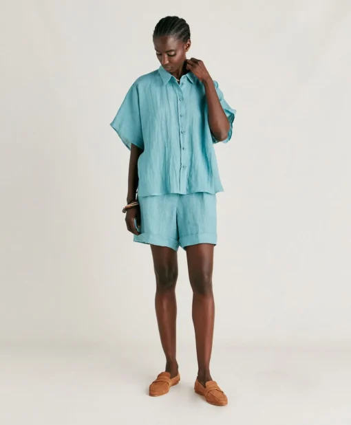 Short Manbru' In Lino - Ceruleo