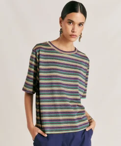 Thirt Iora In Jersey Lurex A Righe - Multicolor Verde