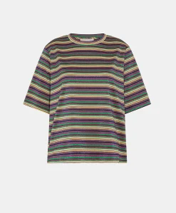 Thirt Iora In Jersey Lurex A Righe - Multicolor Verde