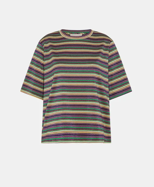 Thirt Iora In Jersey Lurex A Righe - Multicolor Verde