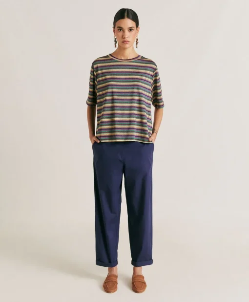 Thirt Iora In Jersey Lurex A Righe - Multicolor Verde