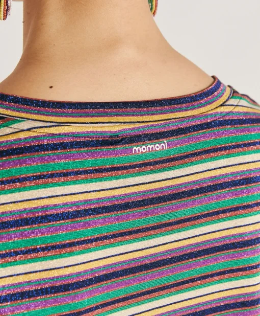 Thirt Iora In Jersey Lurex A Righe - Multicolor Verde