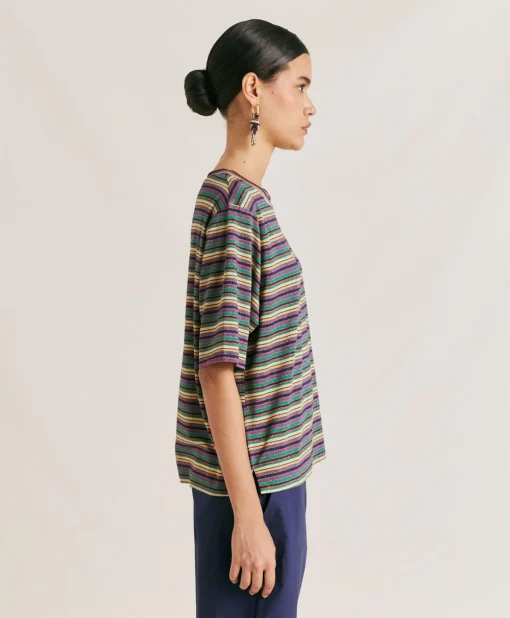 Thirt Iora In Jersey Lurex A Righe - Multicolor Verde