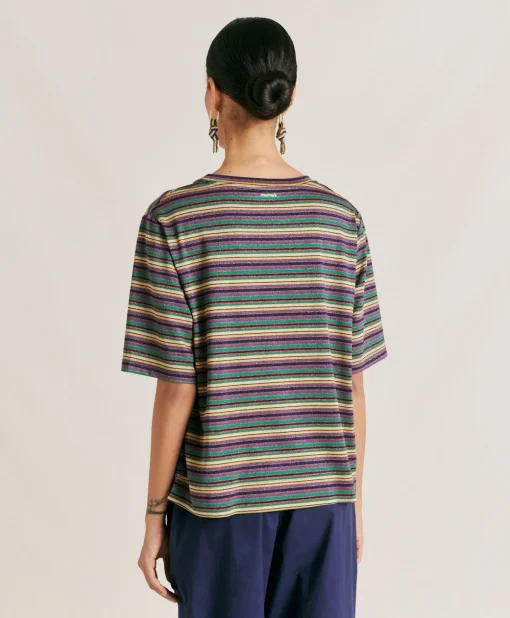 Thirt Iora In Jersey Lurex A Righe - Multicolor Verde