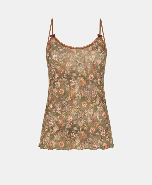 Top Airelle In Nylon Stampato - Army Multicolor