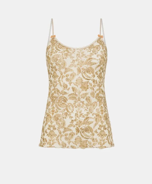 Top Airelle In Nylon Stampato - Panna / Multicolor