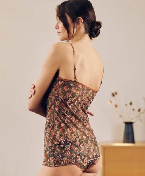 Top Airelle In Nylon Stampato - Army Multicolor