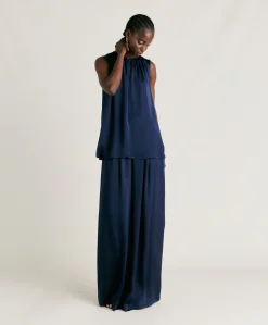 Top Cris In Seta Unita - Blu Notte