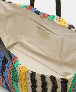 Tote Bag Ellis In Raffia A Righe - Multicolor