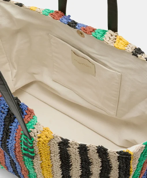 Tote Bag Ellis In Raffia A Righe - Multicolor