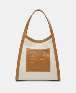 Tote Bag Geraldine In Pelle E Canvas - Beige