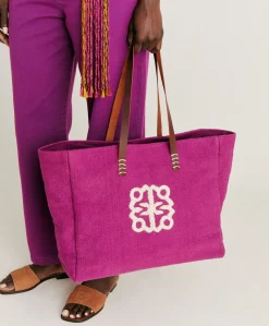 Tote Bag Paraguan In Canvas Con Ricamo - Ciclamino