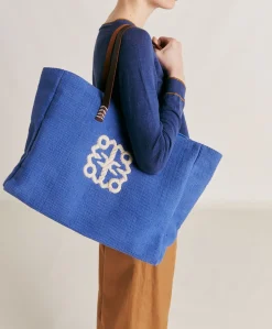 Tote Bag Paraguan In Canvas Con Ricamo - Bluette