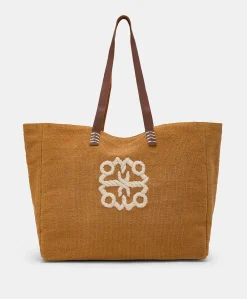 Tote Bag Paraguan In Canvas Con Ricamo - Brandy