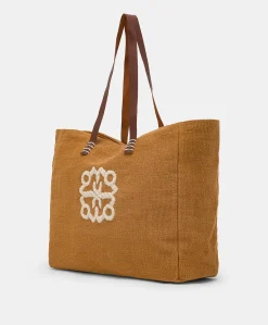 Tote Bag Paraguan In Canvas Con Ricamo - Brandy