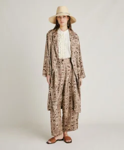Trench Bados In Twill Di Seta - Beige/ Tabacco
