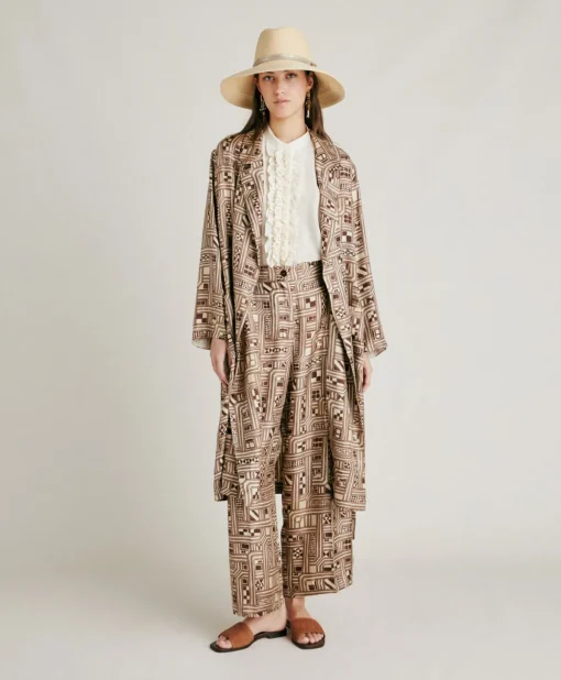 Trench Bados In Twill Di Seta - Beige/ Tabacco