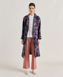 Trench Bados In Twill Di Seta - Blu Notte Multicolor
