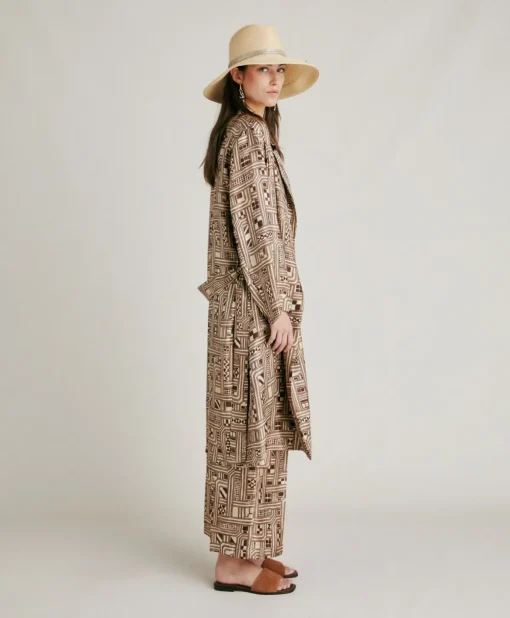 Trench Bados In Twill Di Seta - Beige/ Tabacco