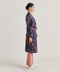 Trench Bados In Twill Di Seta - Blu Notte Multicolor