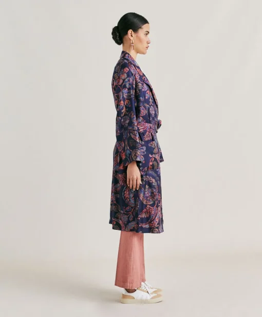 Trench Bados In Twill Di Seta - Blu Notte Multicolor