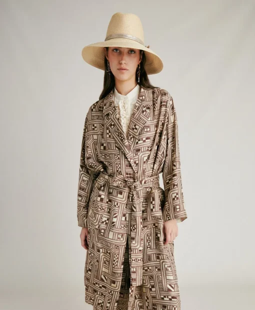 Trench Bados In Twill Di Seta - Beige/ Tabacco
