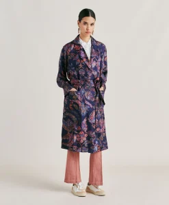 Trench Bados In Twill Di Seta - Blu Notte Multicolor