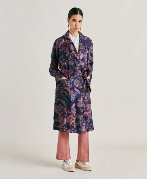 Trench Bados In Twill Di Seta - Blu Notte Multicolor
