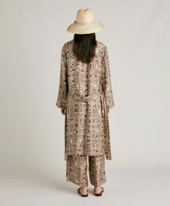 Trench Bados In Twill Di Seta - Beige/ Tabacco