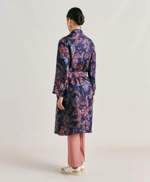 Trench Bados In Twill Di Seta - Blu Notte Multicolor