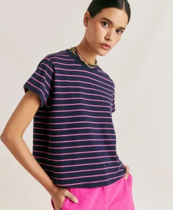 Tshirt Lottie In Jersey A Righine - Fucsia/Blu
