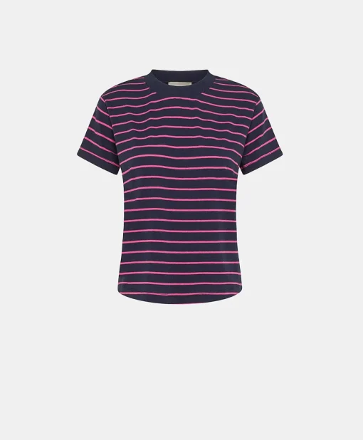Tshirt Lottie In Jersey A Righine - Fucsia/Blu