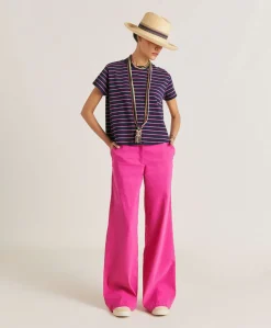 Tshirt Lottie In Jersey A Righine - Fucsia/Blu