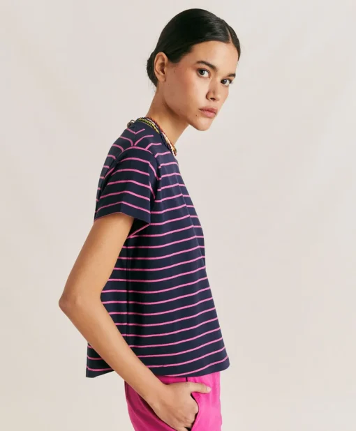 Tshirt Lottie In Jersey A Righine - Fucsia/Blu
